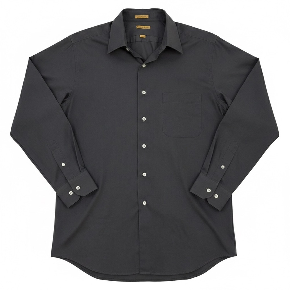 Milano Uomo Dress Shirt Men’s XL (17 34/35) Charcoal Grey Solid Button Up